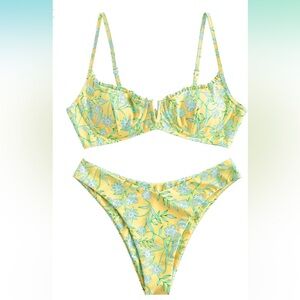 ZAFUL Underwire Bikini Floral High Cut Bikini Set